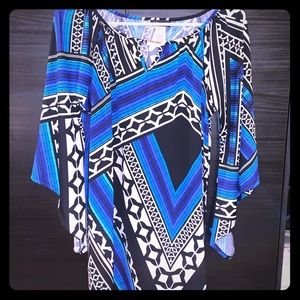 Bright Blue Patterned Flowy Tunic Top